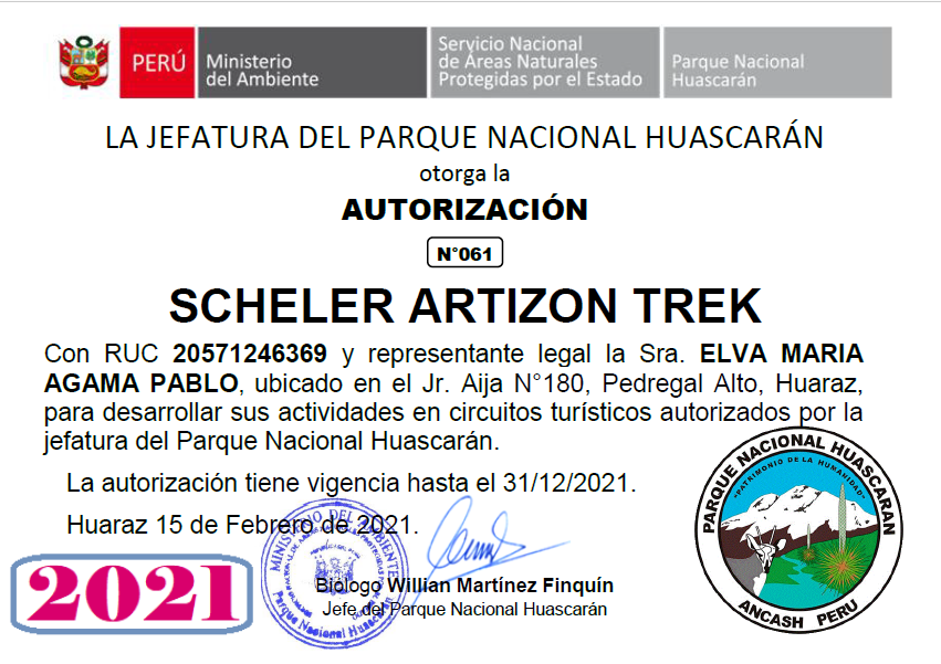 Autorizaciòn Parque Nacional Huascaran